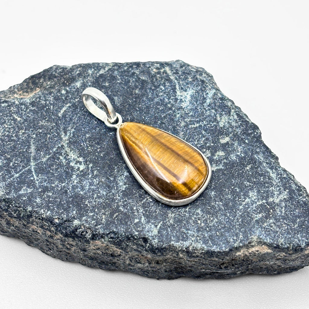 Tiger Eye Pendant Necklace, 925 Sterling Silver Golden Brown Gemstone Pendant, Boho Crystal Jewelry Gift for Her
