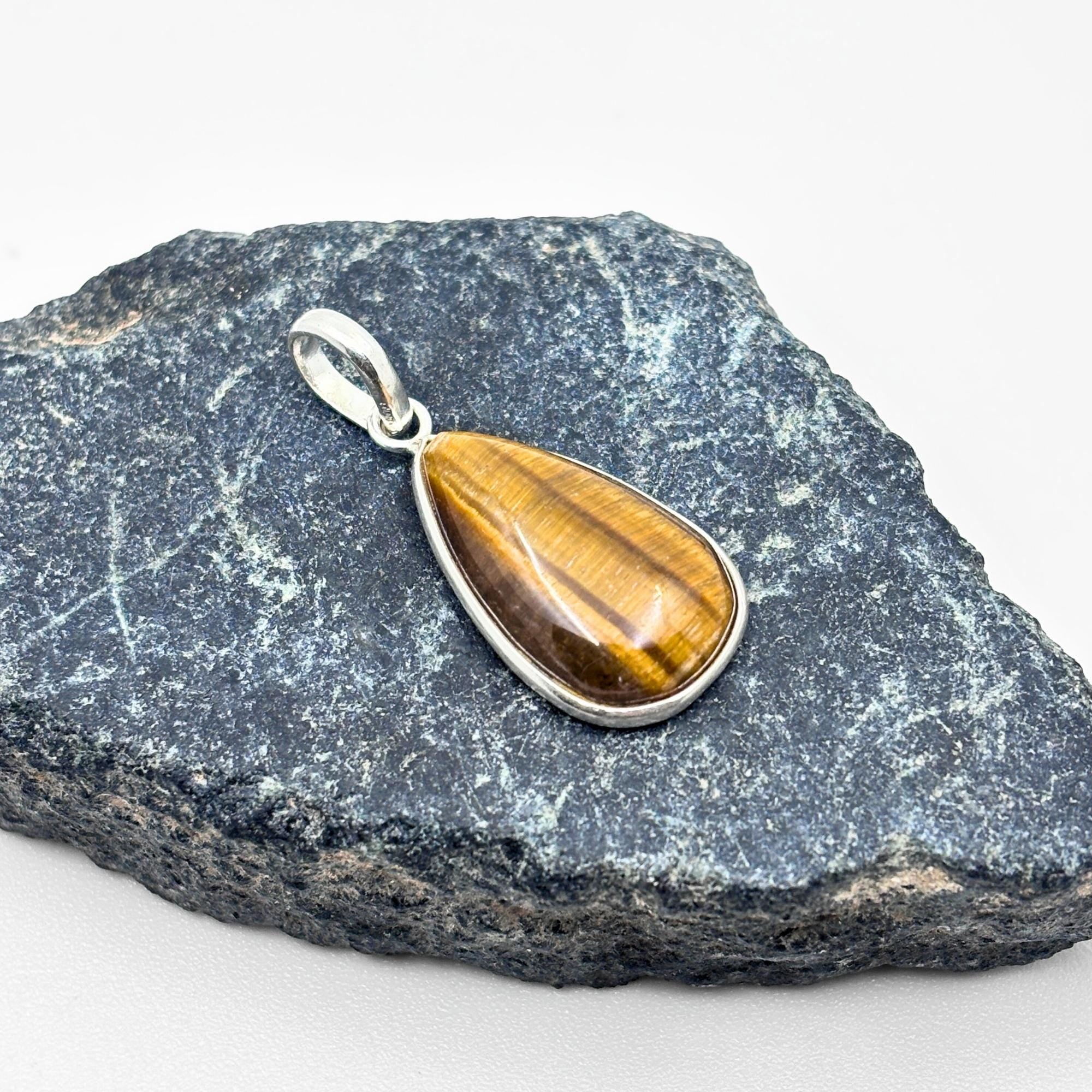 Tiger Eye Pendant Necklace, 925 Sterling Silver Golden Brown Gemstone Pendant, Boho Crystal Jewelry Gift for Her