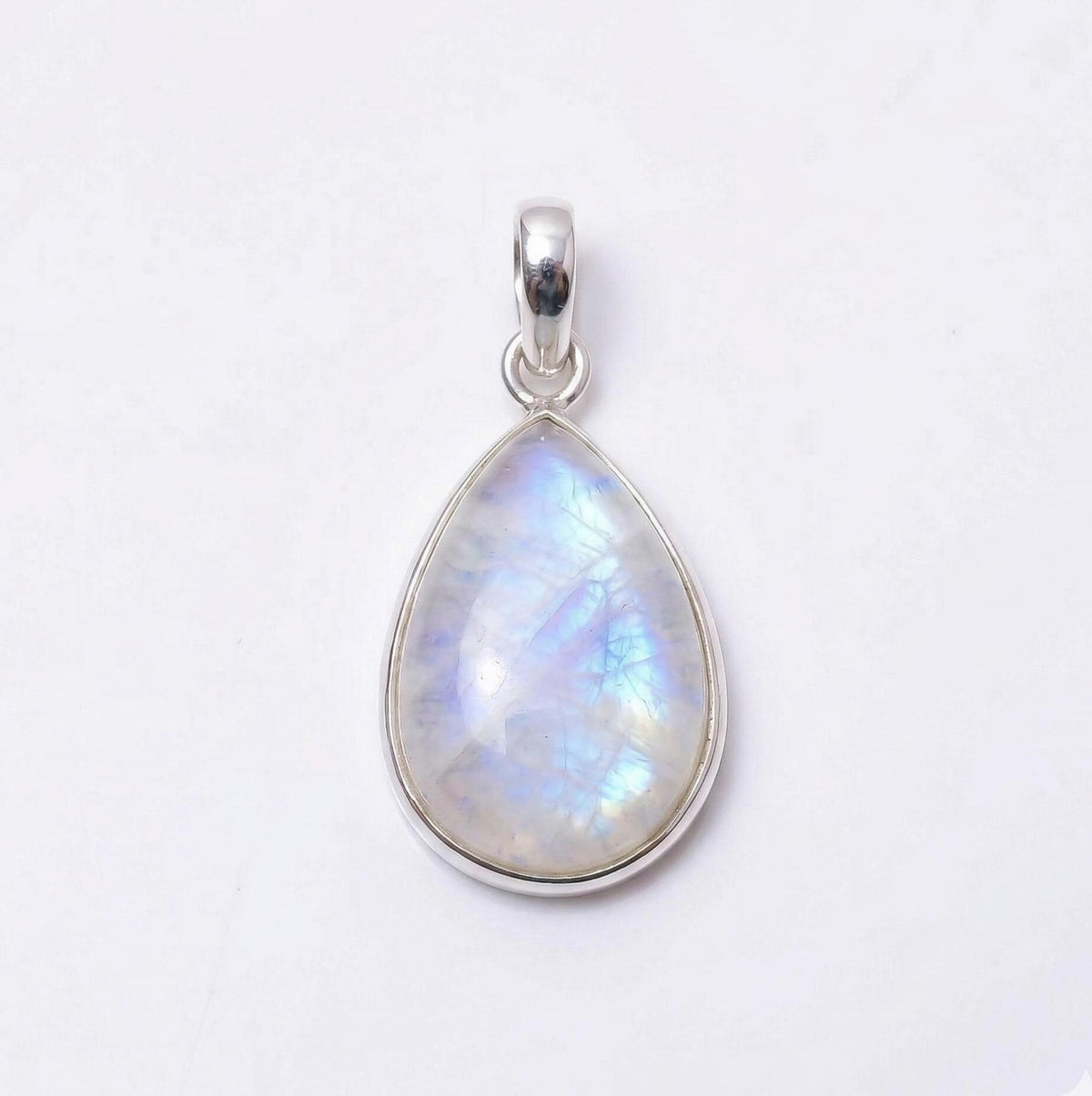 Teardrop Moonstone Pendant – 925 Sterling Silver Boho Necklace