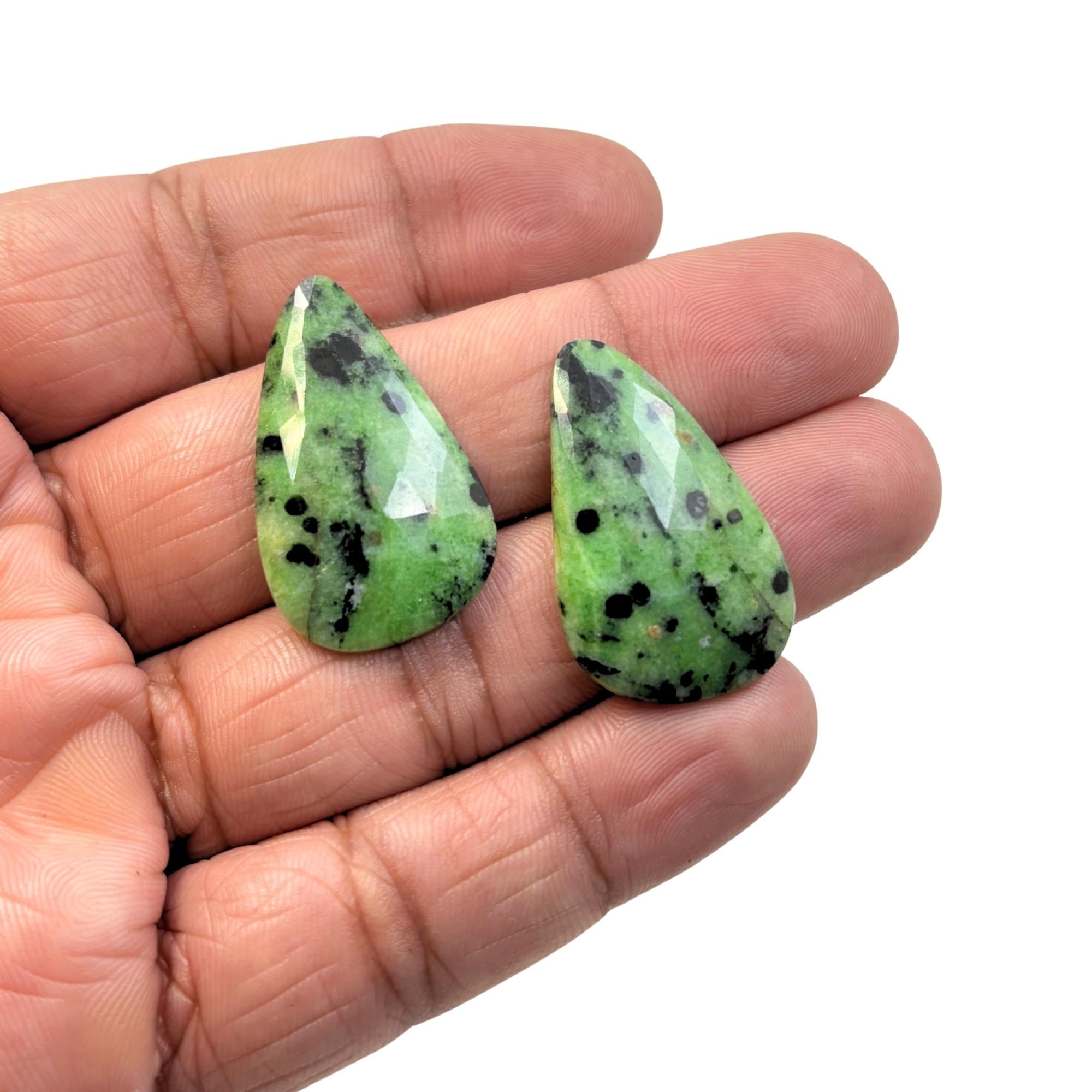 Natural Green Sapphire Slices: Rose Cut Gemstone Pair, Jewelry Making