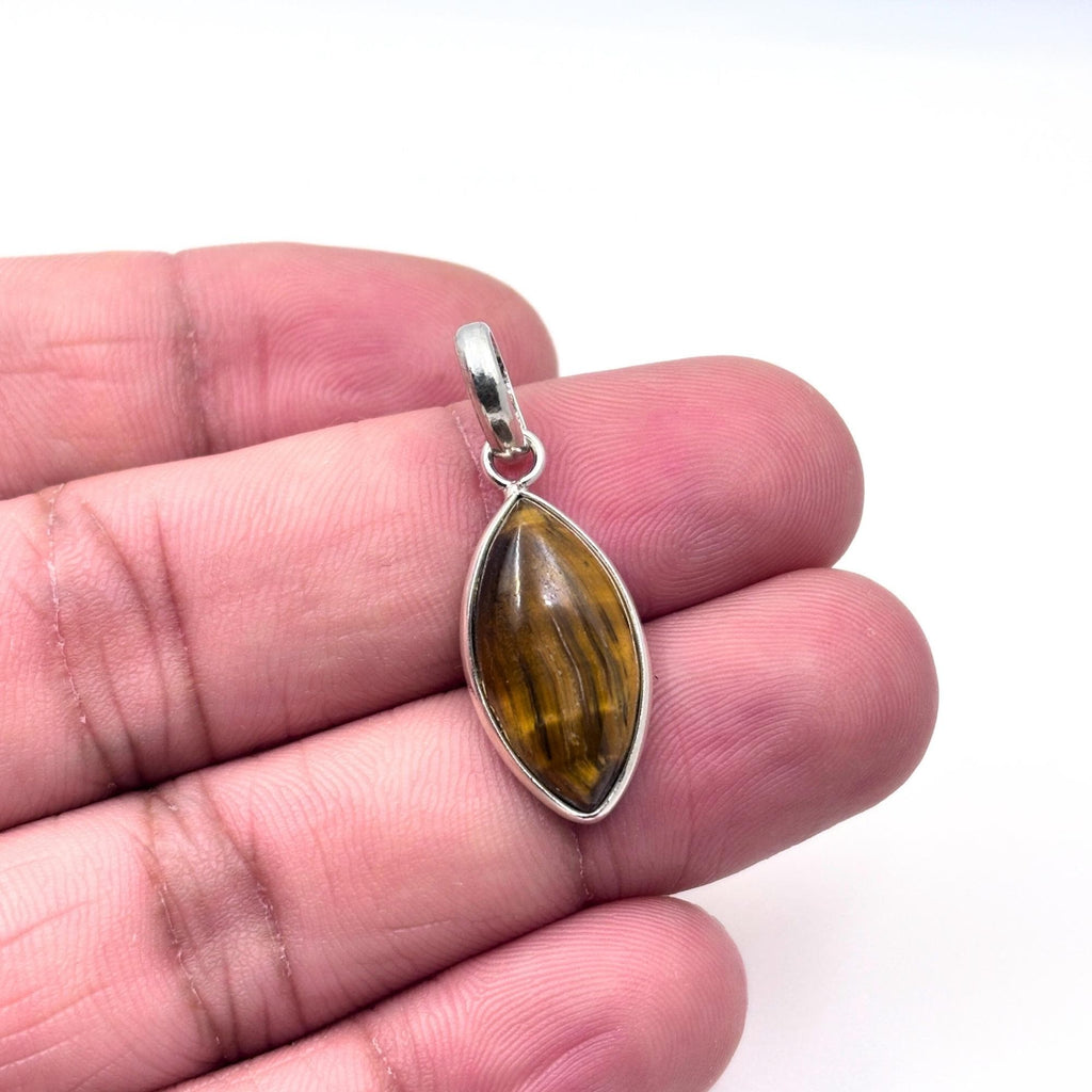 Tiger Eye Pendant Necklace, 925 Sterling Silver Boho Protection Amulet, Healing Crystal Jewelry Gift for Her