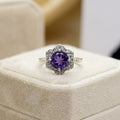 Natural Amethyst Round Ring | 925 Sterling Silver | February Birthstone | Floral Gemstone Band | Handmade in Jaipur
