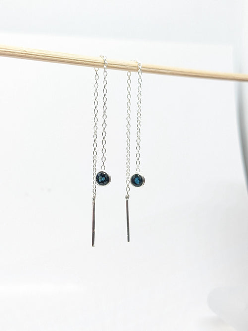 Blue Sapphire Threader Earrings | 925 Sterling Silver Dainty Chain Drop Jewelry