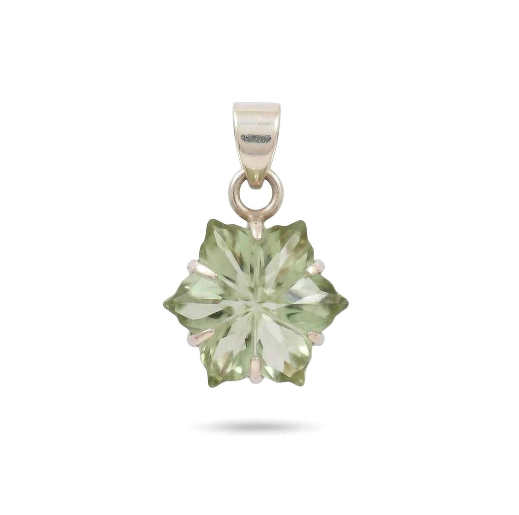 Green Amethyst Flower Carving Pendant, Sterling Silver Necklace Charm, Minimalist Gemstone Jewelry