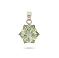 Green Amethyst Flower Carving Pendant, Sterling Silver Necklace Charm, Minimalist Gemstone Jewelry