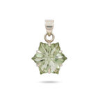 Green Amethyst Flower Carving Pendant, Sterling Silver Necklace Charm, Minimalist Gemstone Jewelry