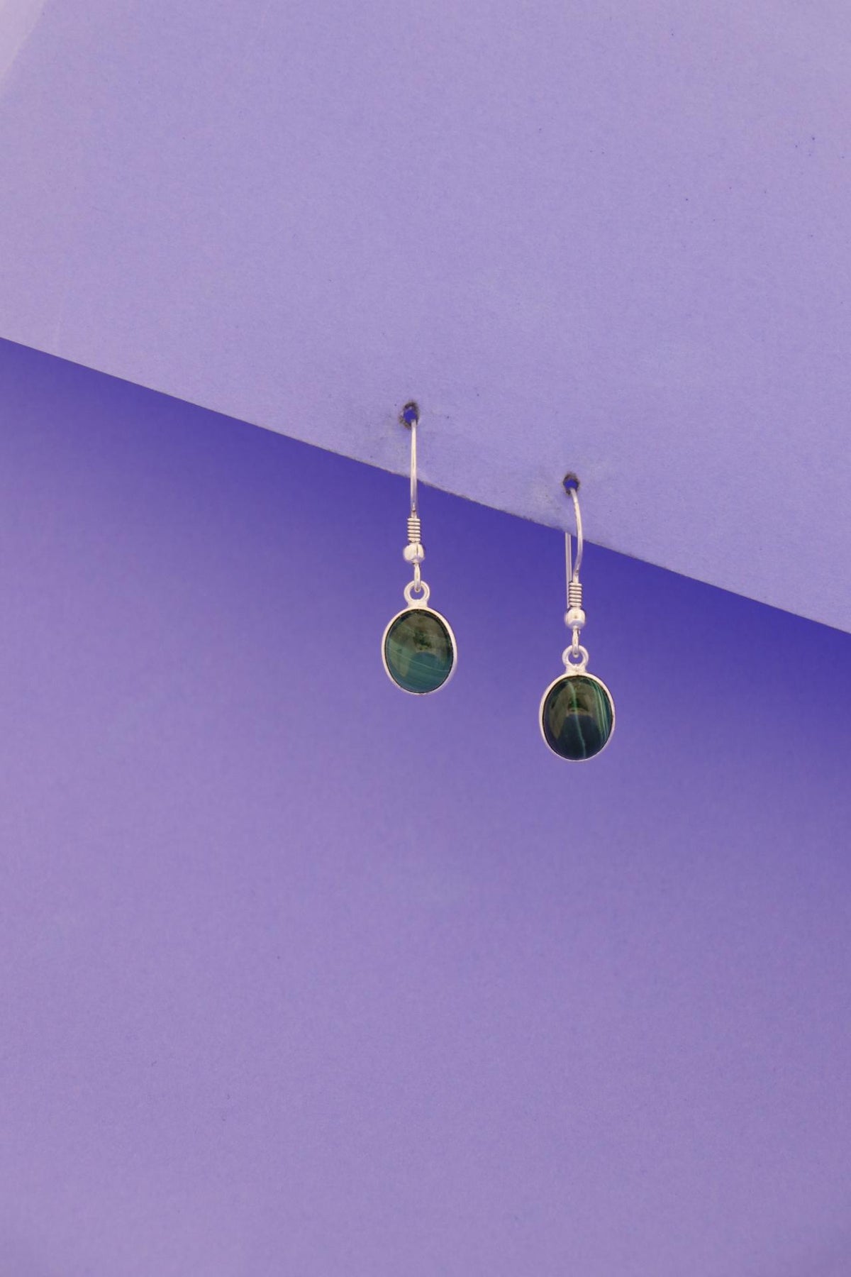 Malachite Oval Drop Earrings 925 Sterling Silver | Gemstone Dangle | Gift for Her | Handmade Jewelry
