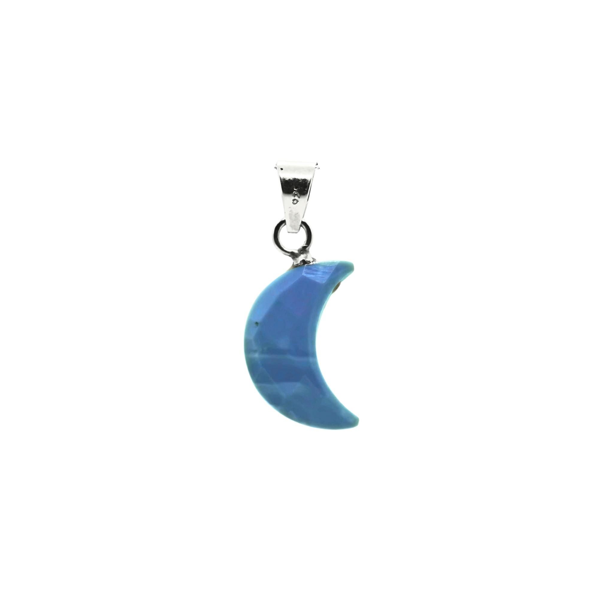 Blue Opal Crescent Moon Pendant | 925 Sterling Silver Celestial Necklace