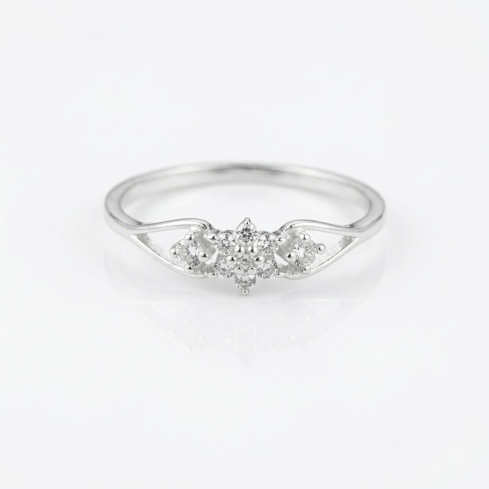 Sterling Silver Triple Flower Cluster Ring • Cubic Zirconia Nature Band