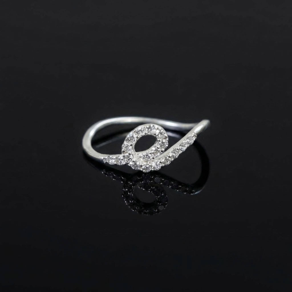 Sterling Silver CZ Infinity Loop Ring, Pavé Swirl Band, Dainty Stacker Promise Ring