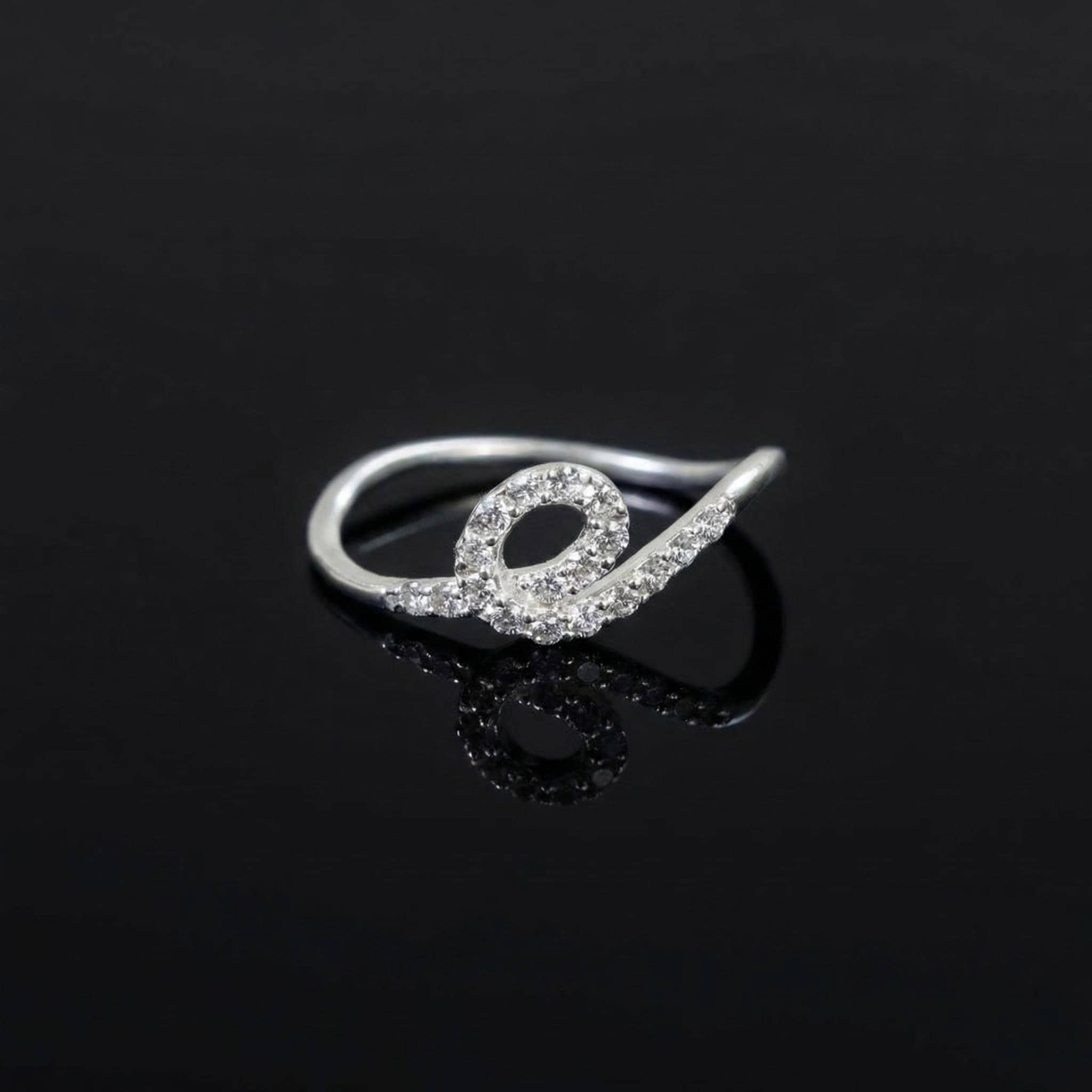 Sterling Silver CZ Infinity Loop Ring, Pavé Swirl Band, Dainty Stacker Promise Ring