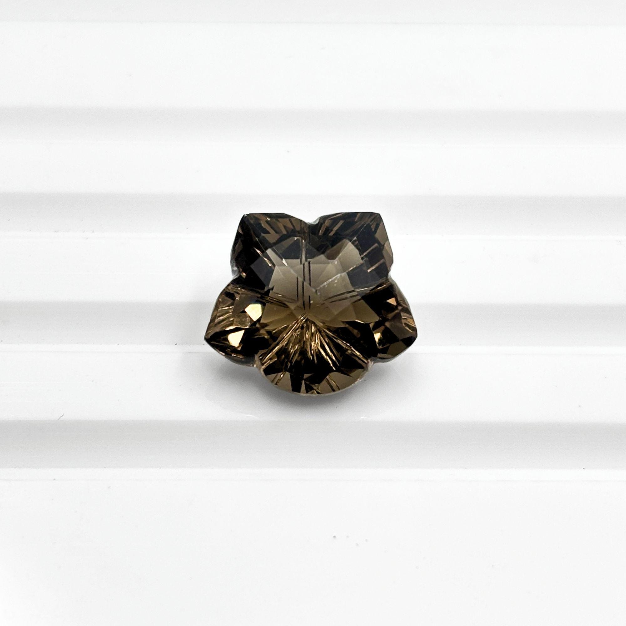 Smoky Quartz Gemstone Pair – Flower Cut, Deep Brown Matched Stones