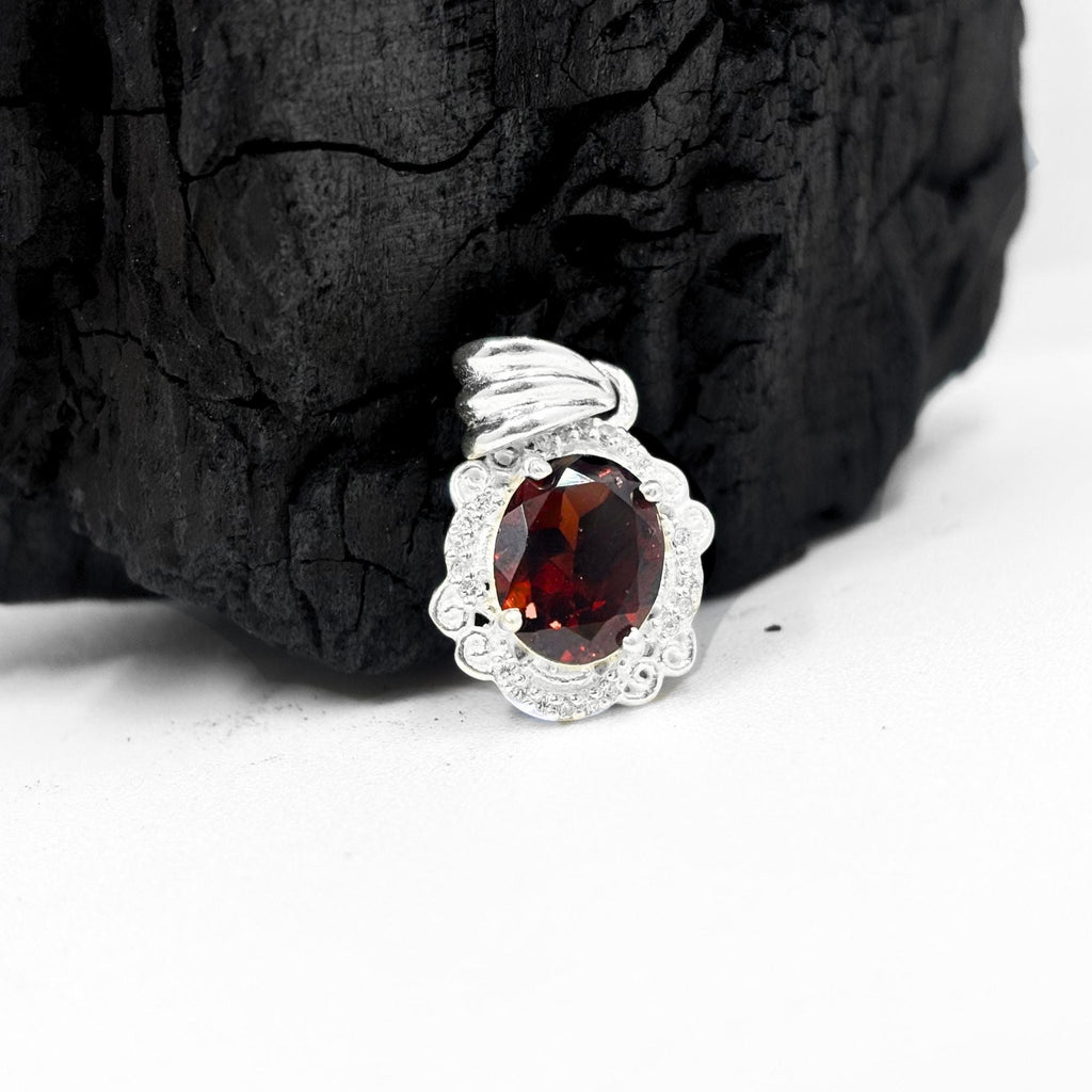 Garnet CZ Halo Pendant in 925 Sterling Silver – Vintage Style Oval Red Gemstone Necklace, January Birthstone Jewelry Gift for Her