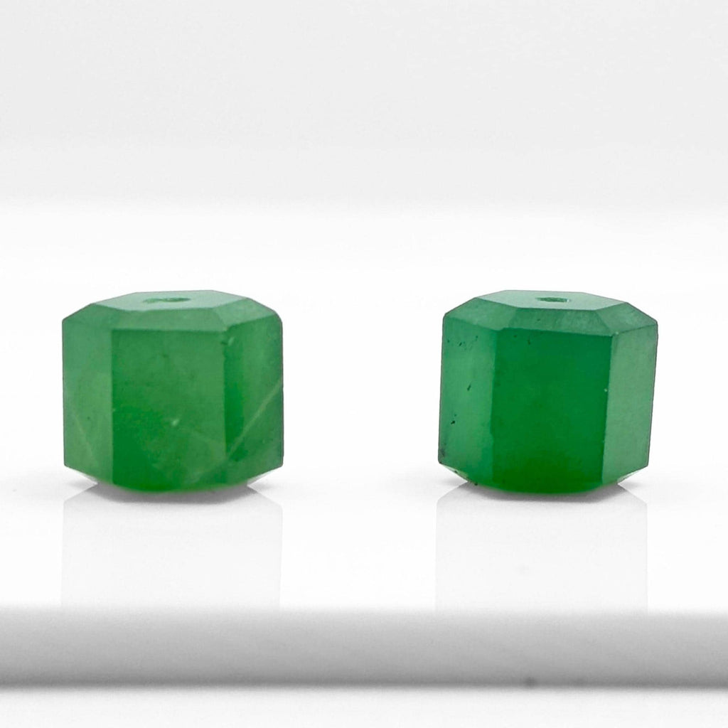 Faceted Green Onyx Cube Beads, 10mm Gemstone Pair