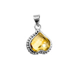 Vintage Style Citrine Heart Pendant in 925 Sterling Silver – Beaded Frame Yellow Gemstone Necklace, November Birthstone Jewelry Gift for Her