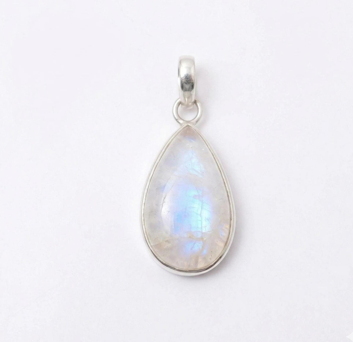 Teardrop Moonstone Pendant – 925 Sterling Silver Boho Gemstone Necklace