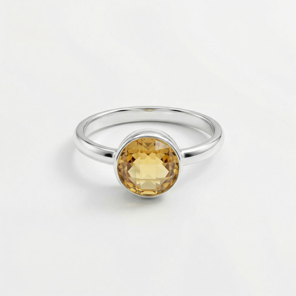 Citrine Ring: Minimalist Sterling Silver Gemstone - November Birthstone