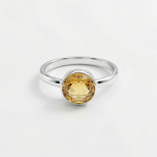 Citrine Ring: Minimalist Sterling Silver Gemstone - November Birthstone