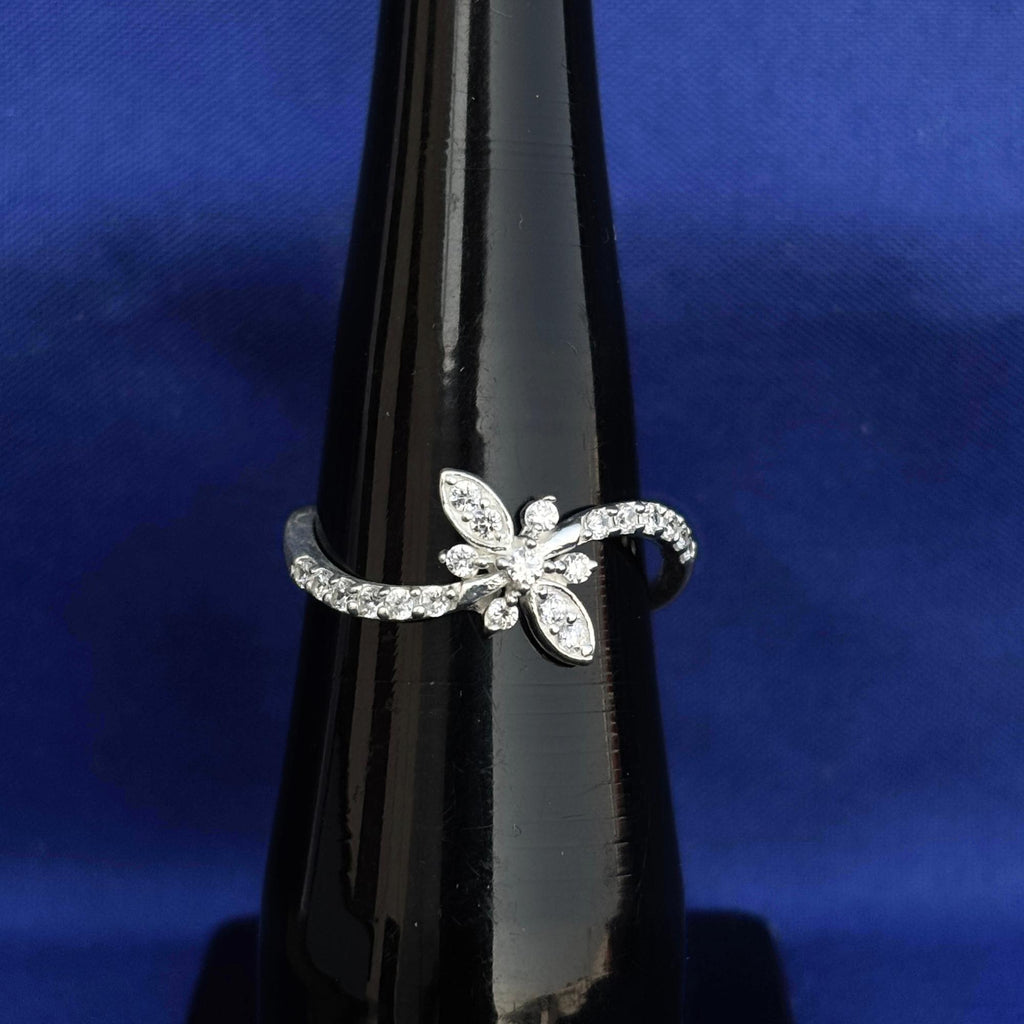 925 Sterling Silver CZ Flower Ring - Dainty Floral Marquise Petal Design with Pave CZ, Boho Nature Stacking Ring, Jewelry Gift for Her