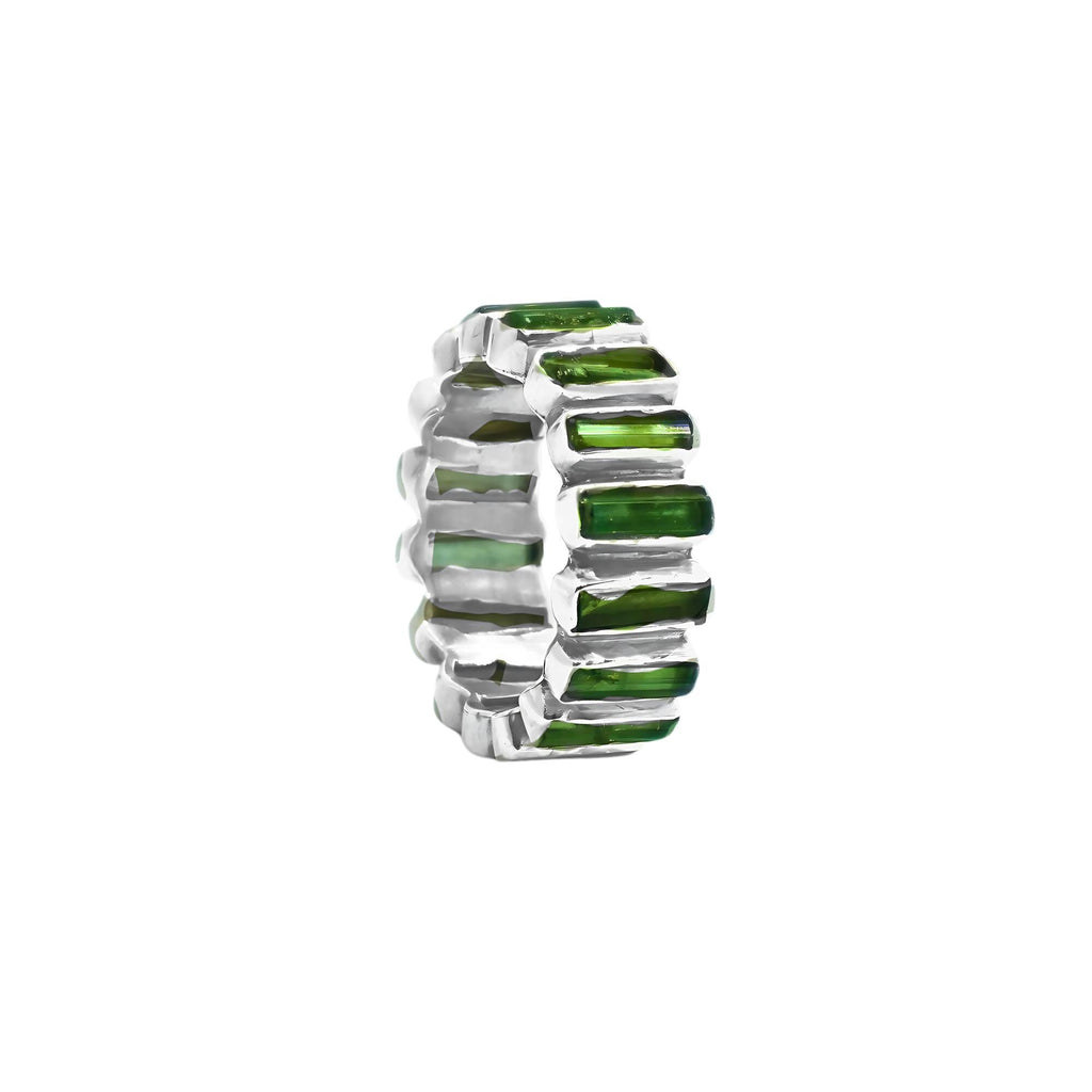 Raw Green Tourmaline Ring: Sterling Silver October Birthstone Boho Band