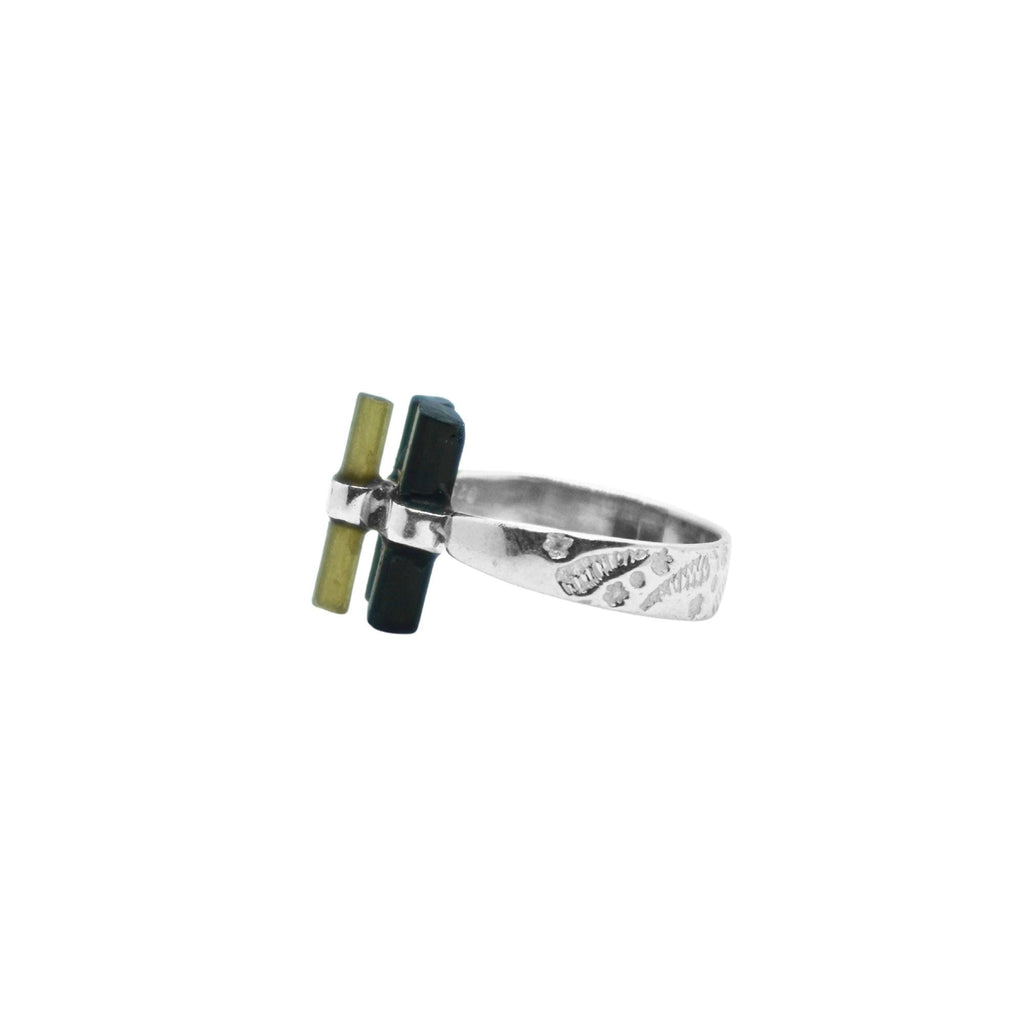 Raw Green Tourmaline Cluster Ring: Sterling Silver Boho Statement Jewelry