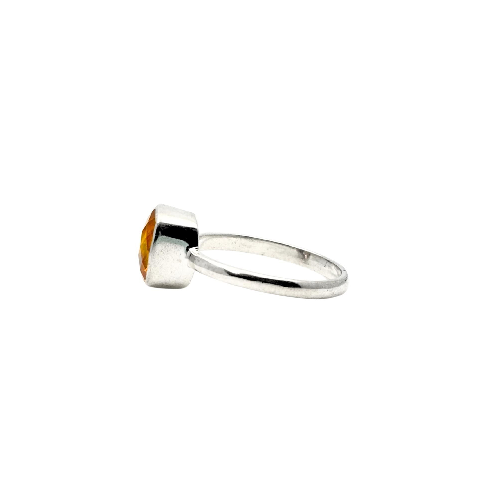 Sterling Silver Cushion Citrine Ring: Handmade Minimalist Gemstone