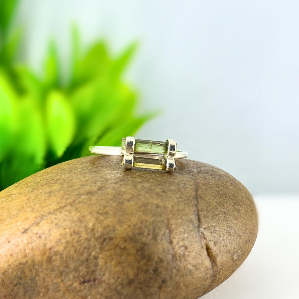 Raw Multi-Tourmaline Bar Sterling Silver Ring | Handmade Gemstone Stacking Ring | Minimalist Open Band Jewelry