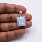 Square Moonstone Pendant – Sterling Silver Boho Gemstone Necklace