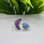 Natural Amethyst & Opal Heart Ring | 925 Sterling Silver | Celestial Gemstone Band | Handmade Ring Jaipur