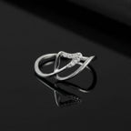Sterling Silver CZ Leaf Ring, Nature Inspired Stacking Band, Adjustable Promise Jewelry