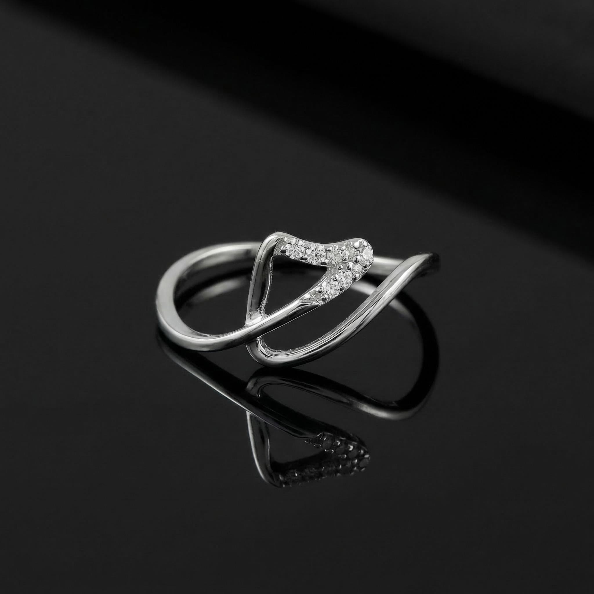Sterling Silver CZ Leaf Ring, Nature Inspired Stacking Band, Adjustable Promise Jewelry