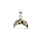 Dalmatian Jasper Crescent Moon Pendant: Sterling Silver Boho Necklace