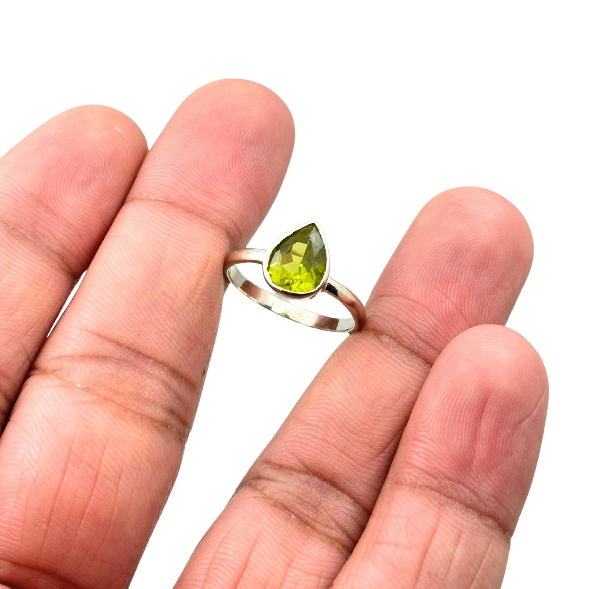Pear Peridot Ring: Sterling Silver Green Gemstone, August Birthstone