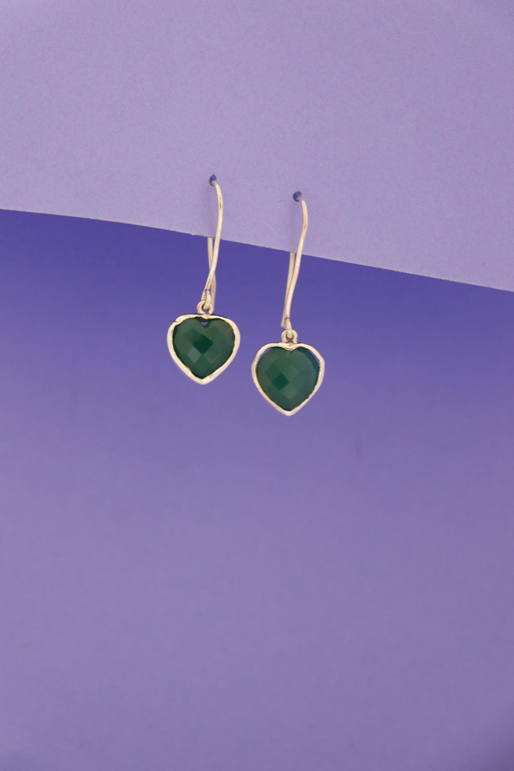Green Onyx Heart Drop Earrings | 925 Sterling Silver Dangle Gemstone