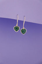 Green Onyx Heart Drop Earrings | 925 Sterling Silver Dangle Gemstone