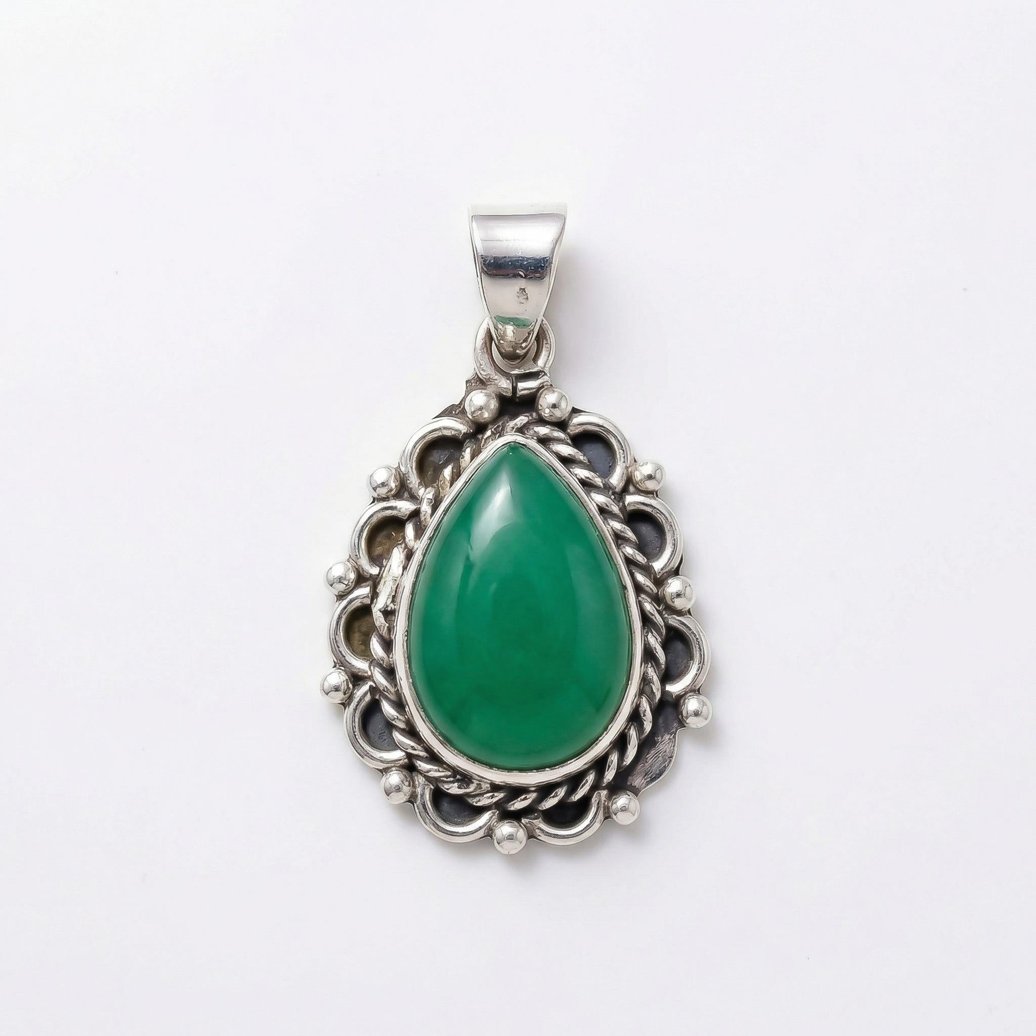 Green Onyx Oval Pendant – Cabs 925 Sterling Silver Charm