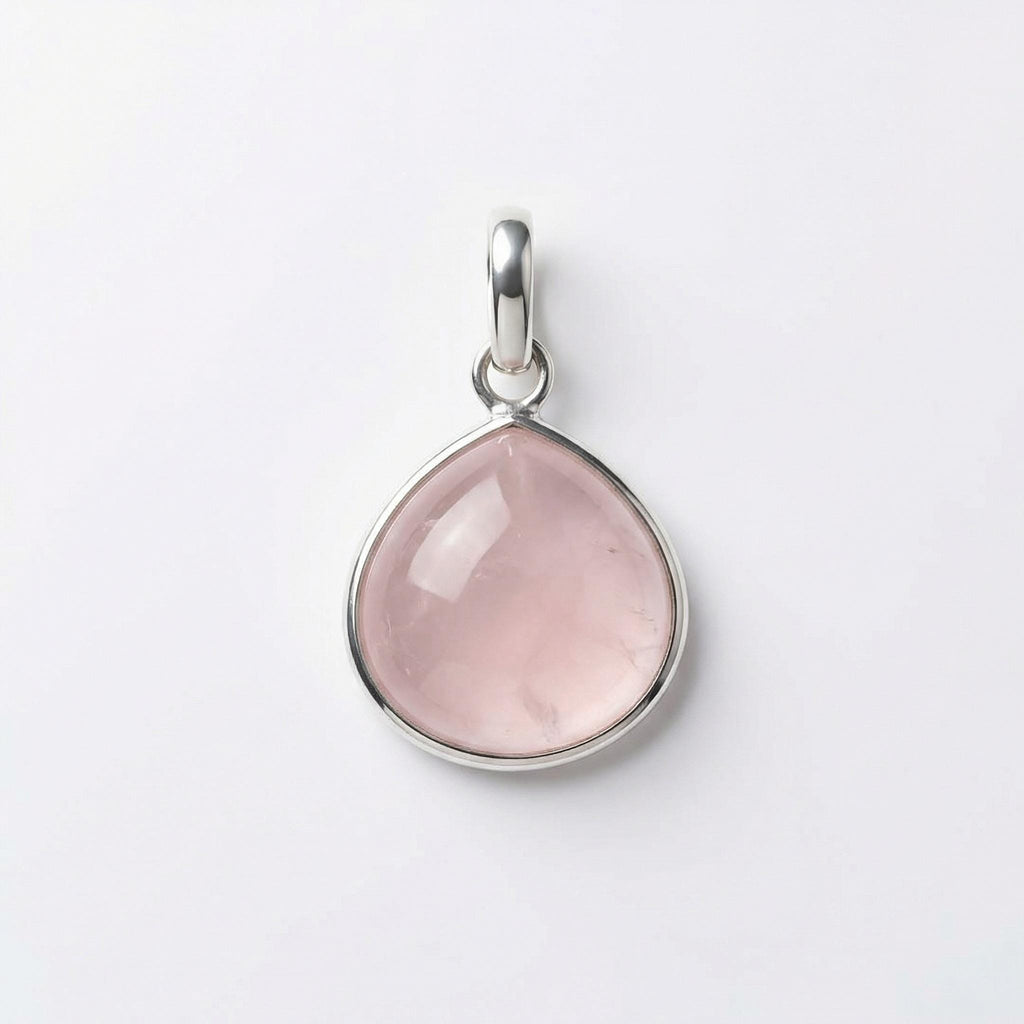 Natural Rose Quartz Pan Sterling Silver Pendant - Heart Healing Gemstone