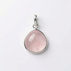 Natural Rose Quartz Pan Sterling Silver Pendant - Heart Healing Gemstone