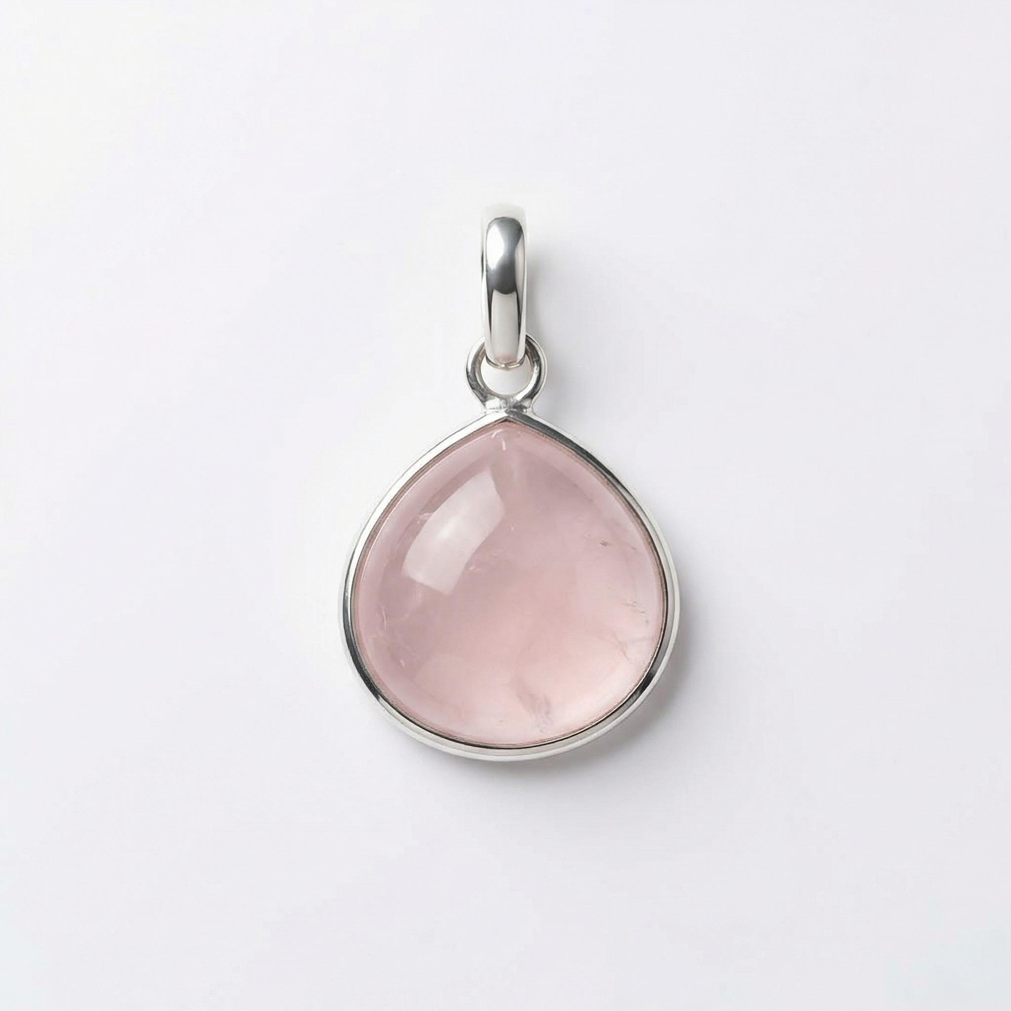 Natural Rose Quartz Pan Sterling Silver Pendant - Heart Healing Gemstone