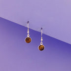 Handcrafted Tiger Eye Round Cabochon Earrings | Sterling Silver Dangle Gemstone