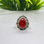 Oxidized Sterling Silver Red Onyx Ring: Handmade Boho Gemstone