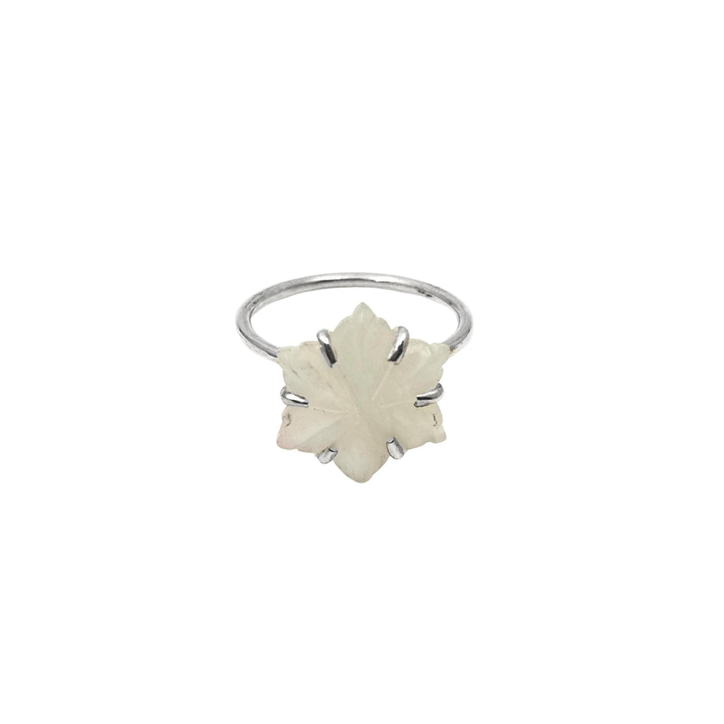 Carved Mother of Pearl Flower Ring: Sterling Silver Boho Jewelry