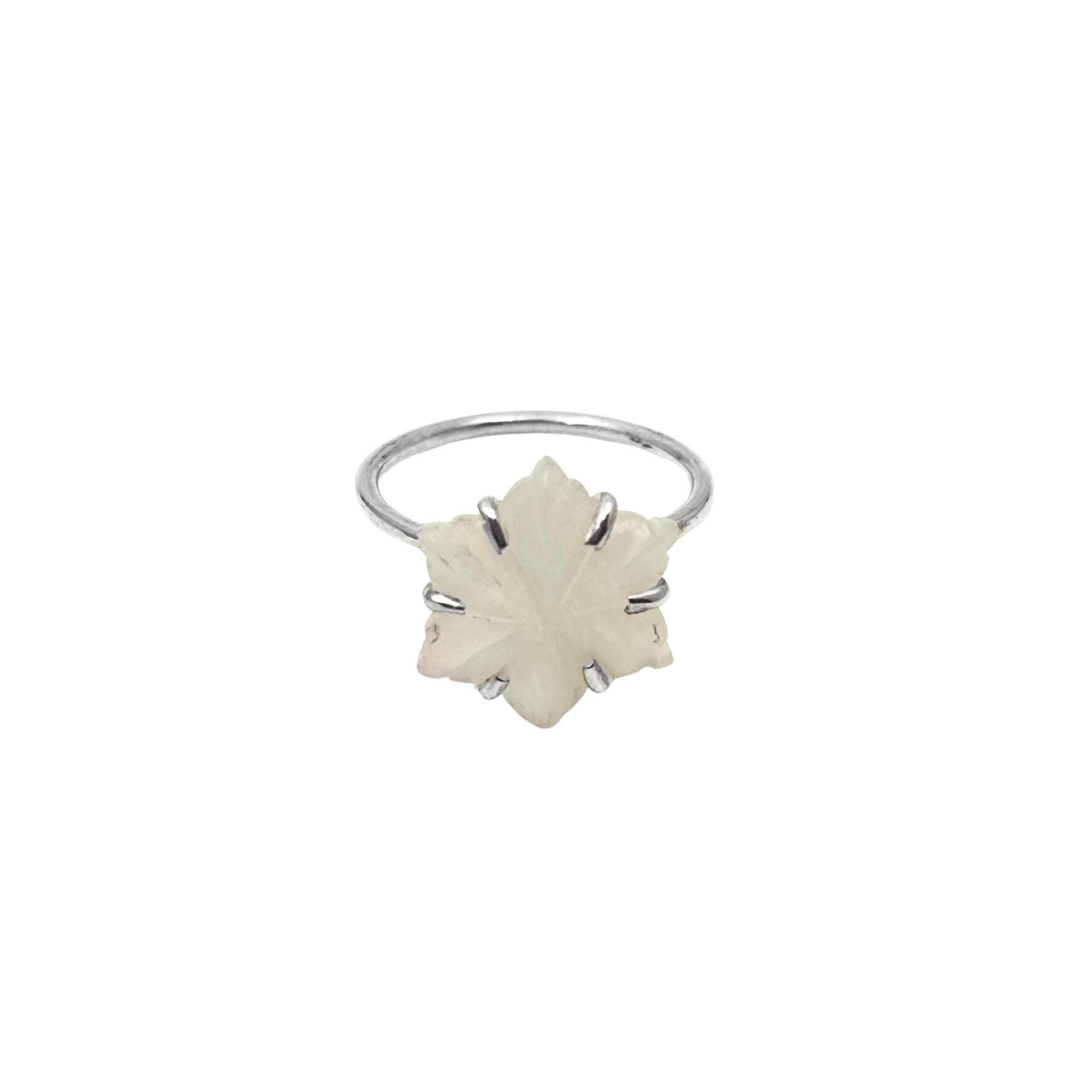 Carved Mother of Pearl Flower Ring: Sterling Silver Boho Jewelry