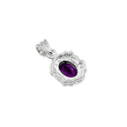 Amethyst CZ Halo Pendant in 925 Sterling Silver – Vintage Style Oval Purple Gemstone Necklace, February Birthstone Jewelry Gift for Her