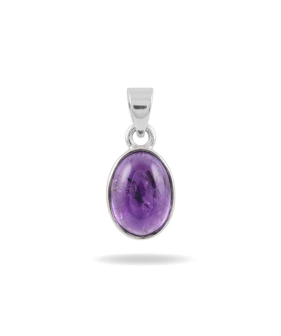 Sterling Silver Amethyst Cabochon Pendant – Natural February Birthstone Boho Jewelry