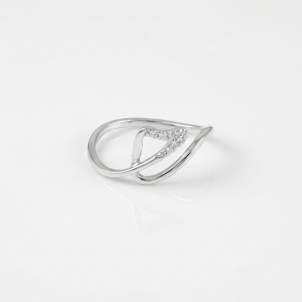 Sterling Silver CZ Leaf Ring, Nature Inspired Stacking Band, Adjustable Promise Jewelry