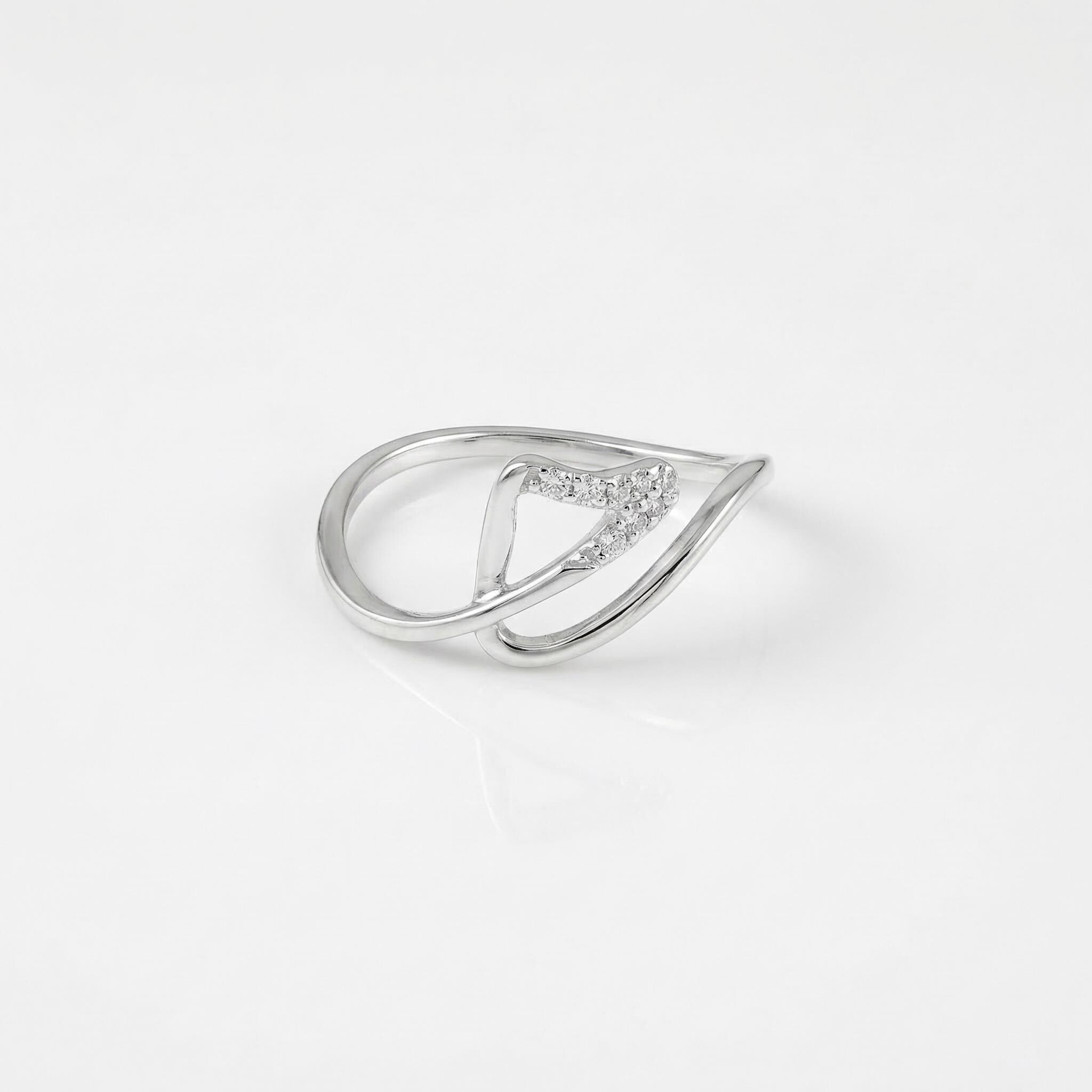 Sterling Silver CZ Leaf Ring, Nature Inspired Stacking Band, Adjustable Promise Jewelry