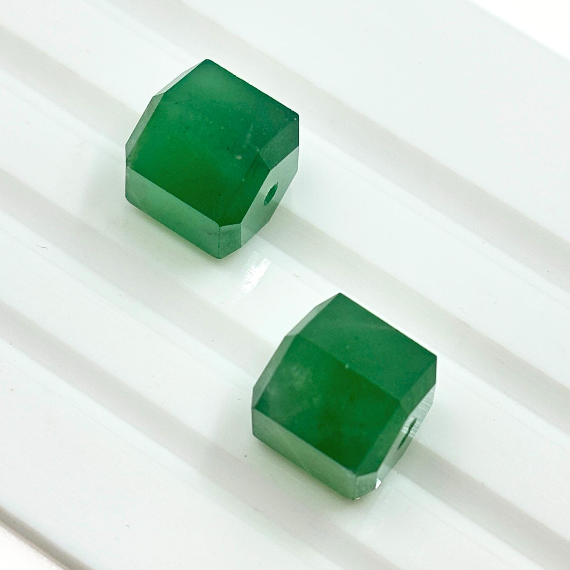 Faceted Green Onyx Cube Beads, 10mm Gemstone Pair