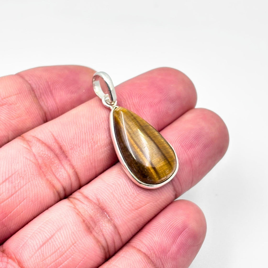 Tiger Eye Pendant Necklace, 925 Sterling Silver Golden Brown Gemstone Pendant, Boho Crystal Jewelry Gift for Her