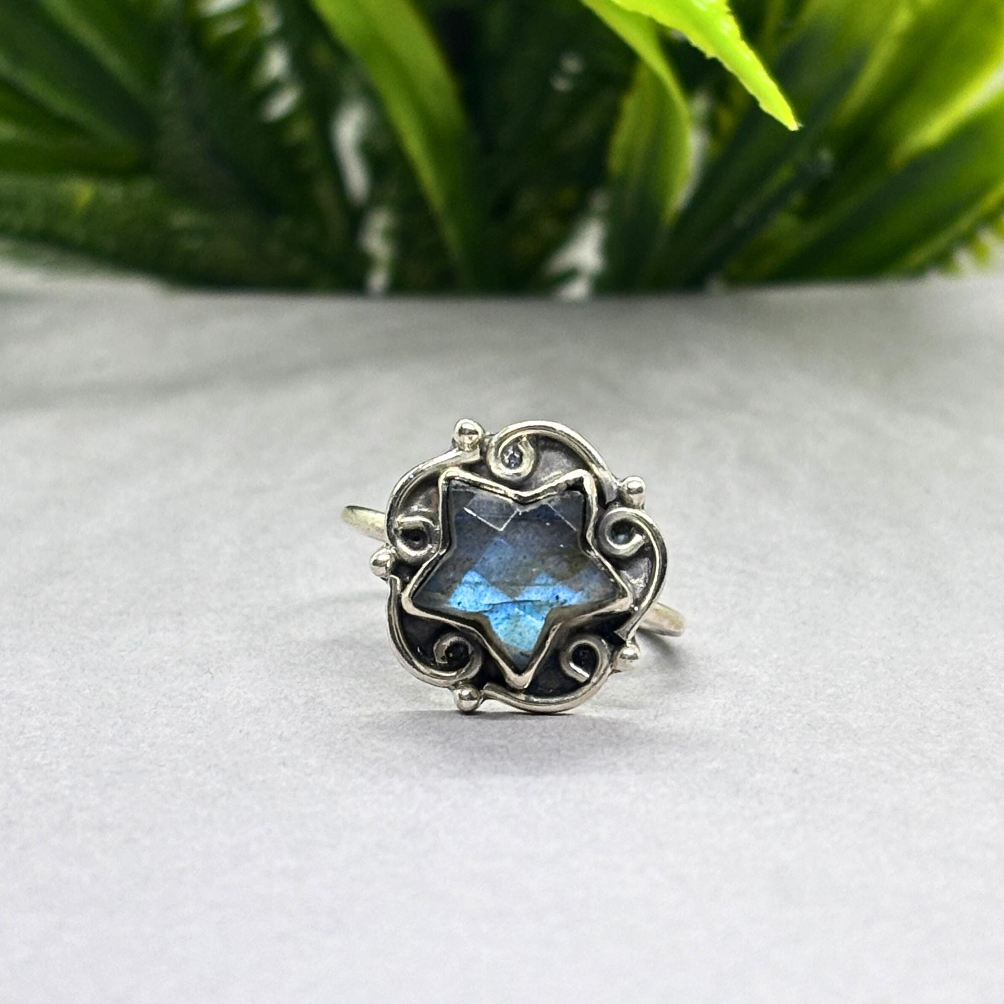 Labradorite Star Ring: Adjustable Sterling Silver Celestial Jewelry